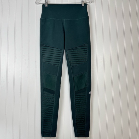 Alo Leggings Moto Women's Medium Green Pull - On High Waist Yoga Exercise - Picture 1 of 13